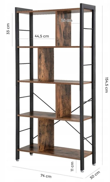 Biblioteca Tip Scara Stil Industrial Loft din Metal si MDF Maro Rustic, 155 cm