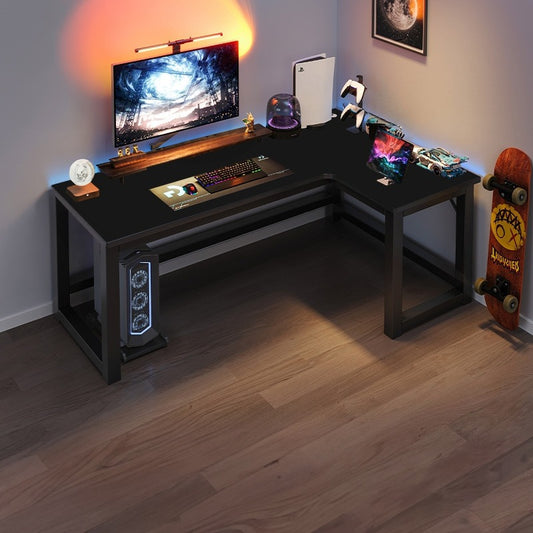 Birou de Colt in Forma de L pentru Gaming, Negru Mat din MDF, 140x100x75 cm