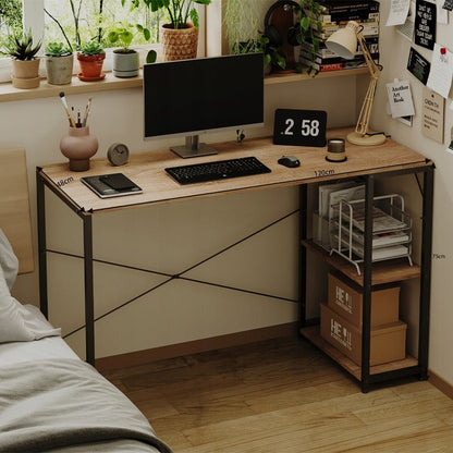 Birou Calculator Stil Loft cu Rafturi, Maro Deschis si Metal, 120x48 cm, Home Office