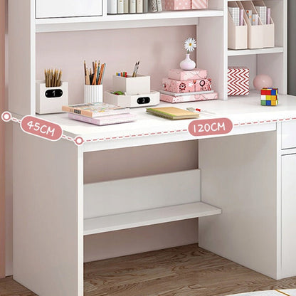 Birou cu Biblioteca Integrata 120x45x146 cm, Alb, Ansamblu cu 7 Rafturi din MDF