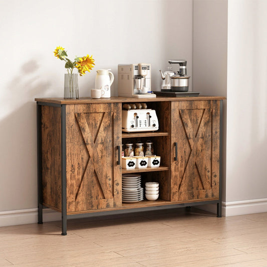 Dulap comodă 100 cm maro rustic – 2 sertare + polițe, design clasic