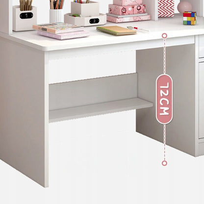Birou cu Biblioteca Integrata 120x45x146 cm, Alb, Ansamblu cu 7 Rafturi din MDF