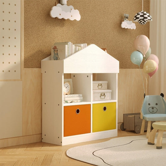 Raft Organizator in Forma de Casuta pentru Copii, Biblioteca Alba, 64x27x91 cm