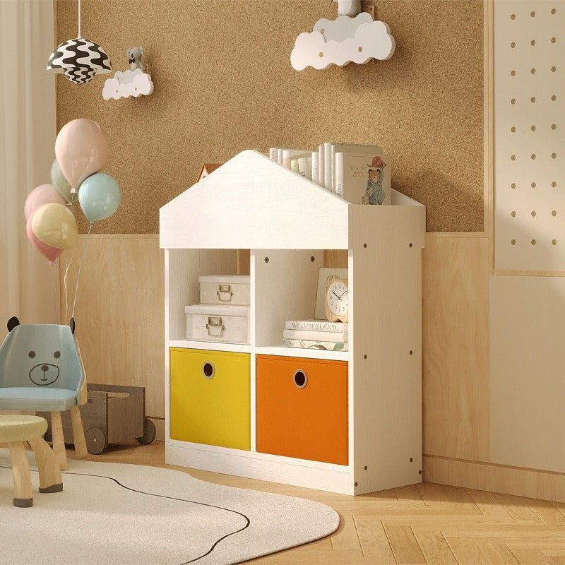 Raft Organizator in Forma de Casuta pentru Copii, Biblioteca Alba, 64x27x91 cm