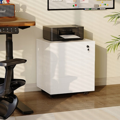 Container Mobil de Birou din MDF Alb cu Sertare si Incuietoare, 45x40x58 cm
