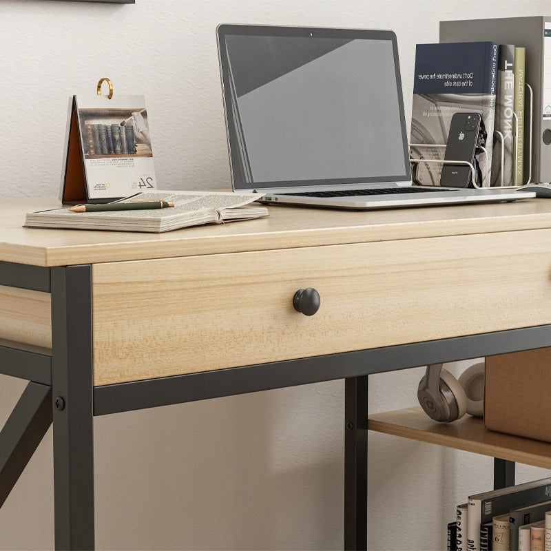 Birou 120x60 cm – stejar deschis, MDF + cadru metalic