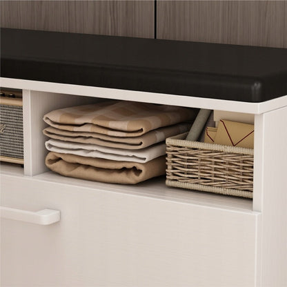 Dulap pantofi cu bancă – 85 cm, alb, 6 rafturi, pentru hol