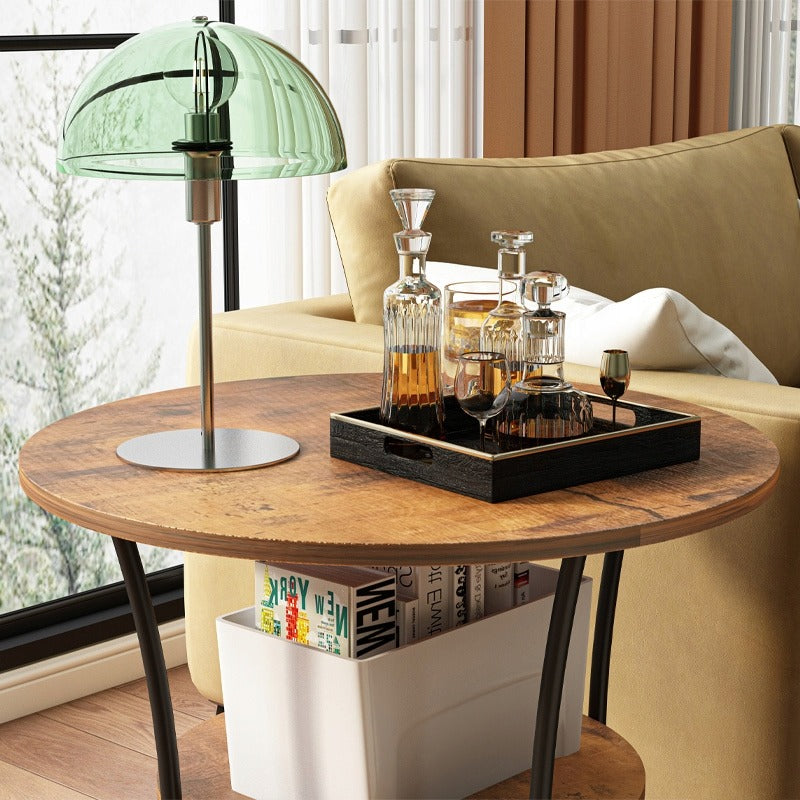 Măsuță living rotundă – 55 cm, maro + negru, stil loft