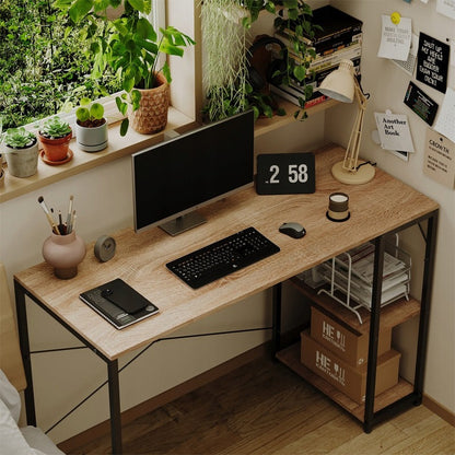 Birou Calculator Stil Loft cu Rafturi, Maro Deschis si Metal, 120x48 cm, Home Office