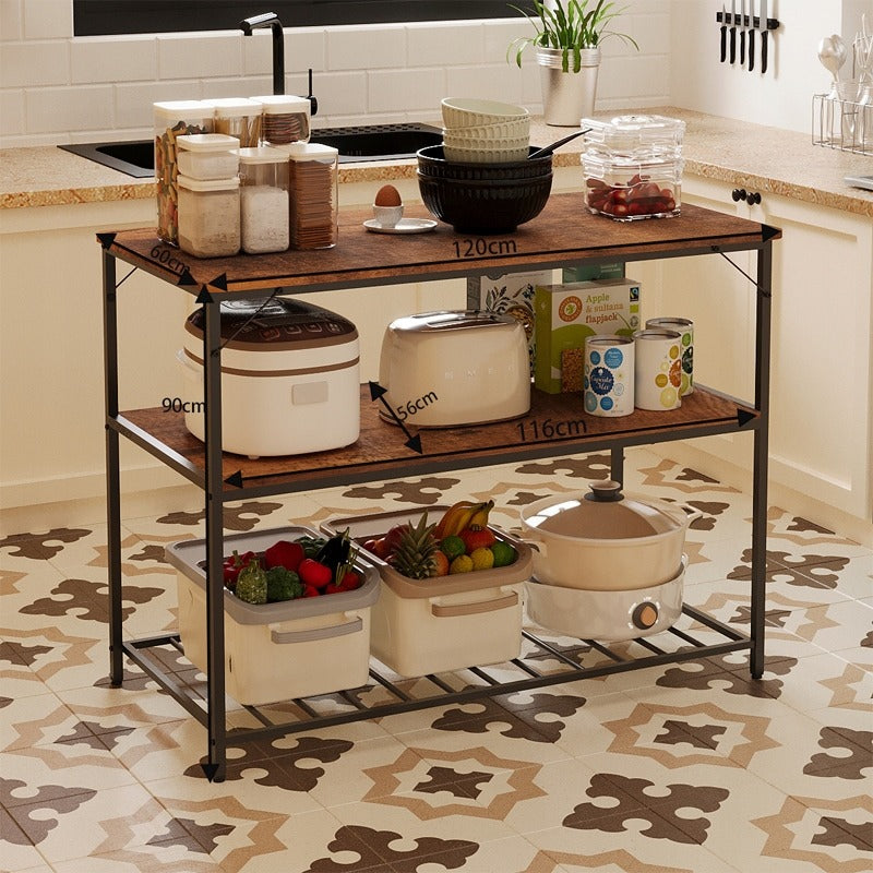 Insula Bucatarie Stil Loft cu Blat de Lucru si Rafturi, Maro Rustic, 120x60x90 cm