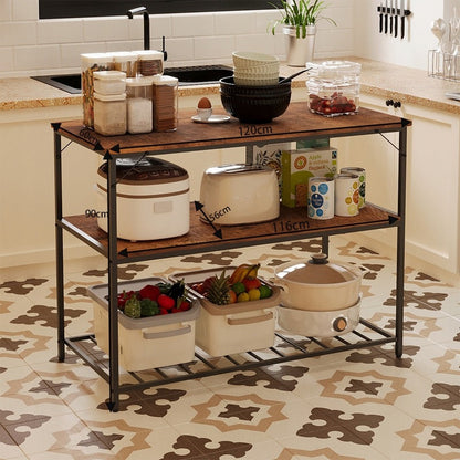Insula Bucatarie Stil Loft cu Blat de Lucru si Rafturi, Maro Rustic, 120x60x90 cm