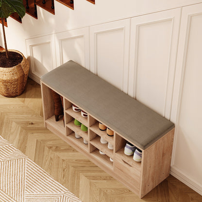 Banca pentru Hol cu Pantofar si Sezut Tapitat, Stejar Sonoma Stil Loft, 100x30x50 cm