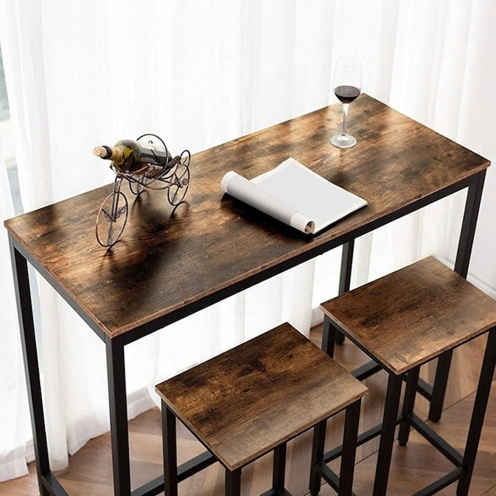 Set masă bar cu 2 scaune – 100 cm, MDF + metal, design industrial