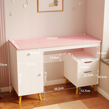 Birou Tineret Stil Scandinav Roz si Alb, Masa de Studiu din Lemn si MDF, 110 cm