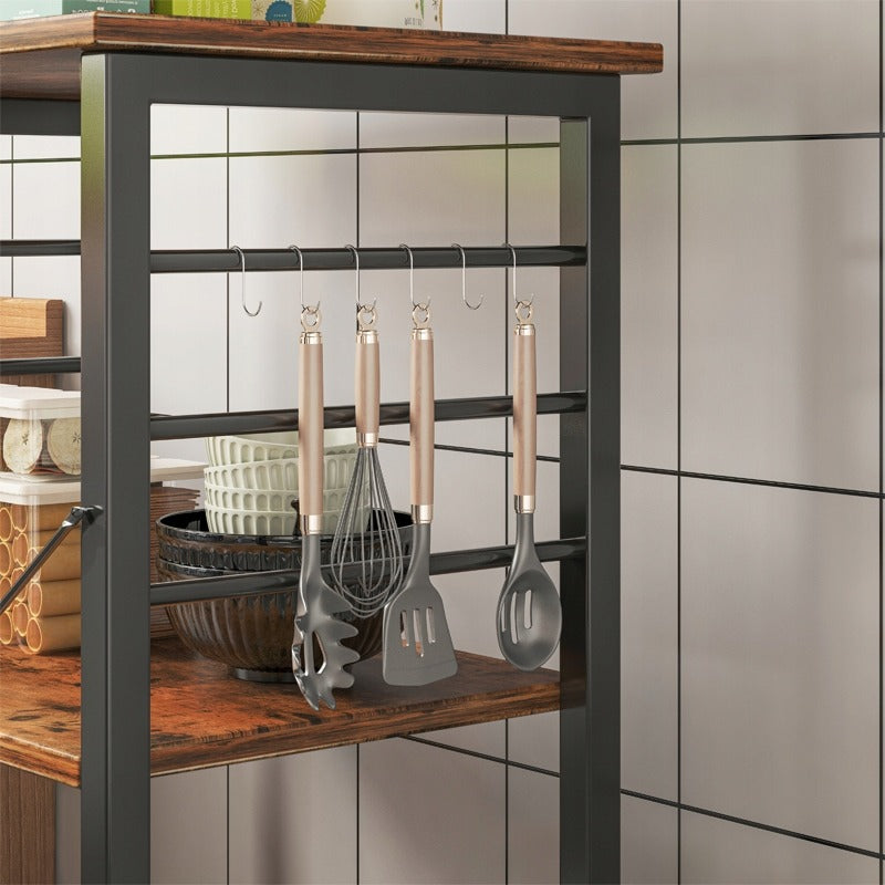 Carucior Bucatarie pe Roti Stil Loft Maro Rustic, 60x40x89 cm