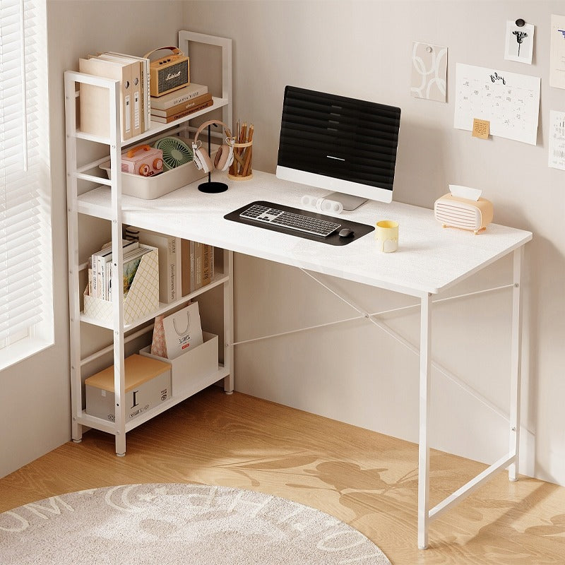 Birou cu Bibliotecă 120cm Alb – Birou Loft 2în1 cu 3 Rafturi