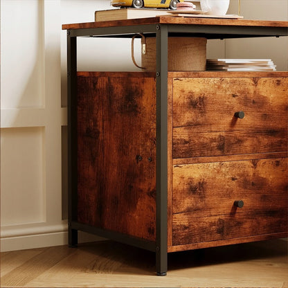 Noptieră 45 cm – stil loft, maro rustic, cu sertare