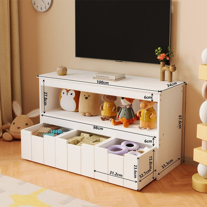 Raft Organizator pentru Jucarii si Carti Copii, Maro Rustic din MDF, 100 cm