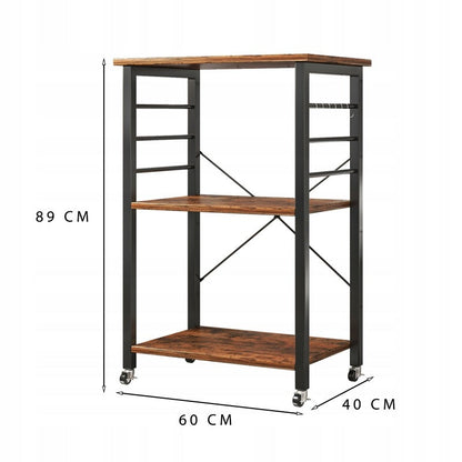 Carucior Bucatarie pe Roti Stil Loft Maro Rustic, 60x40x89 cm