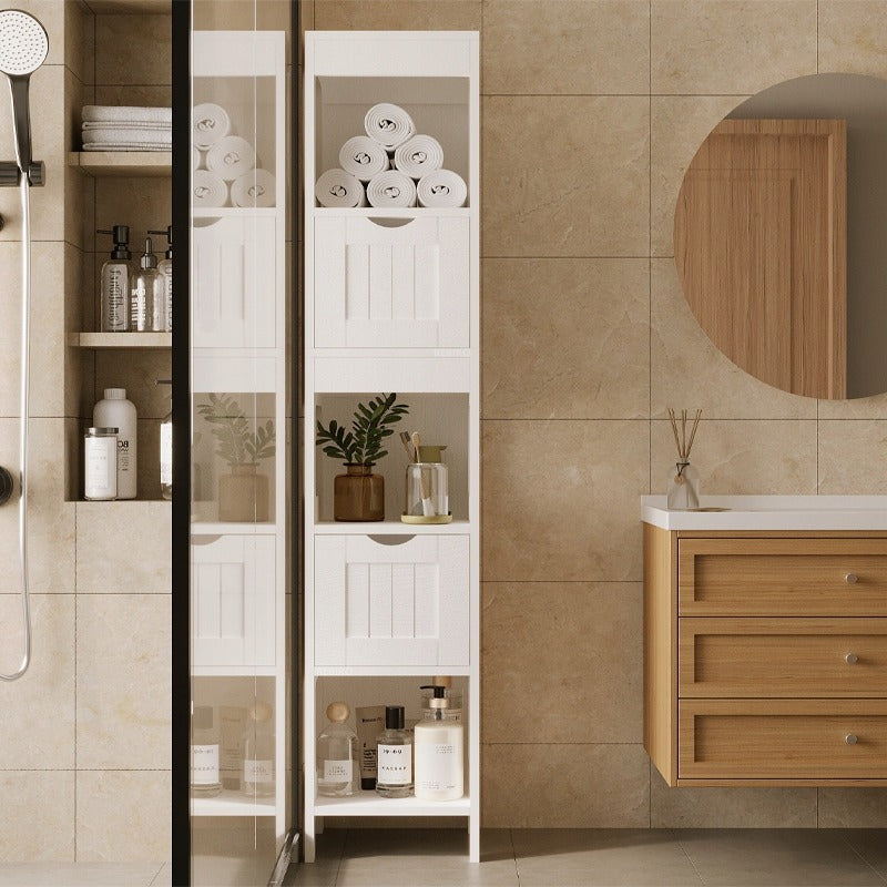 Dulap Inalt de Baie Tip Coloana cu Sertare si Rafturi, Alb, 30x30x142 cm, MDF