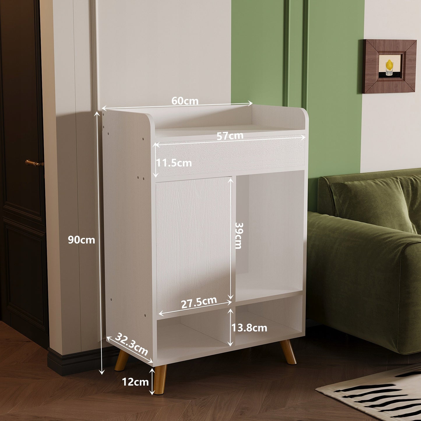 Dulap pentru Pantofi din Lemn Alb Mat cu Sertar si Usi, Comoda Hol 60x32x90 cm