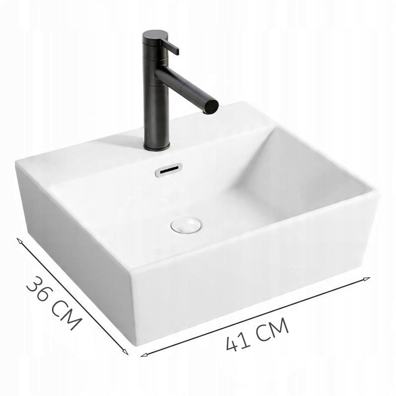 Lavoar pe Blat cu Orificiu Robinet 41x36 cm – Chiuvetă Ceramică Alb Lucios