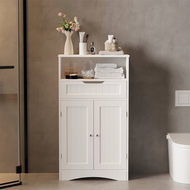 Dulap Independent de Baie cu 1 Usa si 1 Sertar, Alb din MDF, 60x30x108 cm