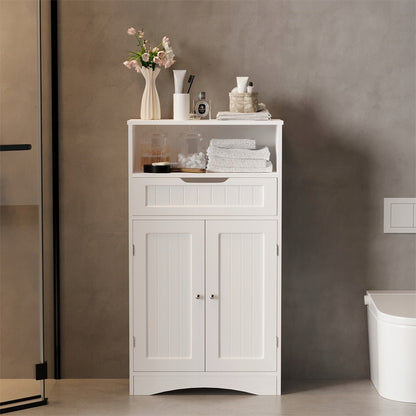 Dulap Independent de Baie cu 1 Usa si 1 Sertar, Alb din MDF, 60x30x108 cm