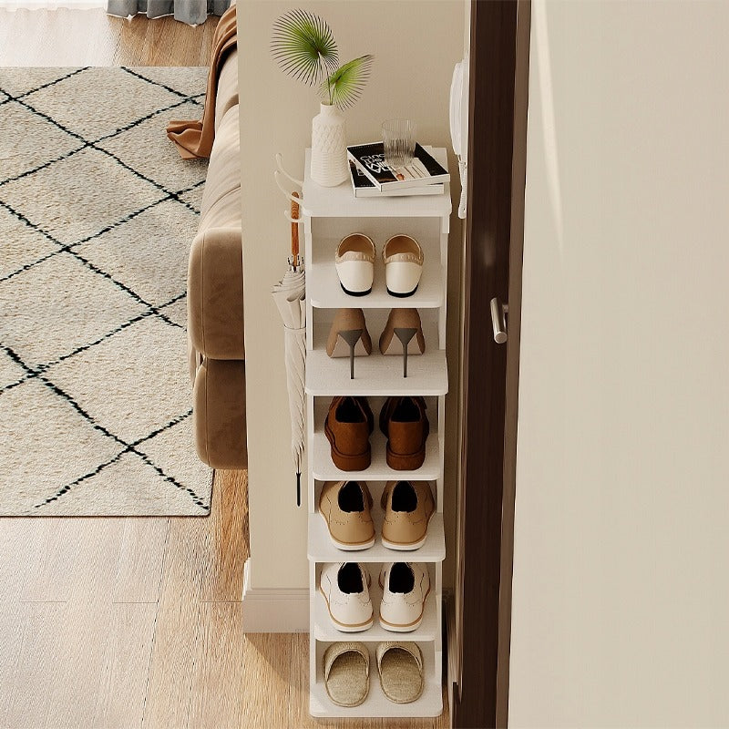 Pantofar Ingust Stil Loft cu 6 Rafturi, Alb complet, 27x30x112 cm, pentru Hol