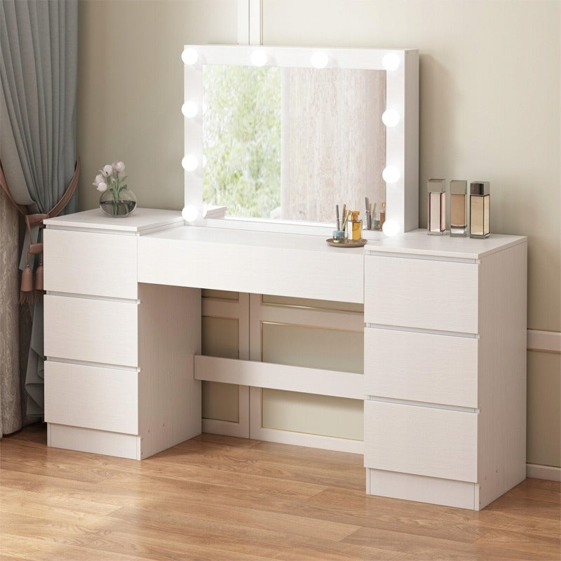 Masa Machiaj Profesionala cu Lumini LED, Masa Toaleta Alba de Salor, 155 cm