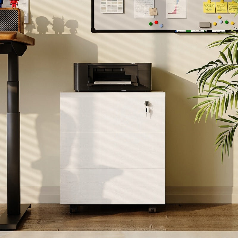 Container Mobil de Birou din MDF Alb cu Sertare si Incuietoare, 45x40x58 cm