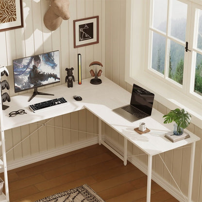 Birou de Colt pentru Computer cu Biblioteca si Rafturi, Alb, 144x51.5 cm, Stil Loft
