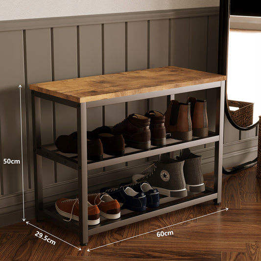 Banca pentru Hol cu Pantofar Stil Industrial Loft, Maro Rustic si Metal, 60x30x50 cm
