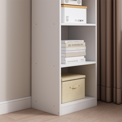 Bibliotecă verticală 180 cm – albă, 7 compartimente, MDF, pentru living/birou
