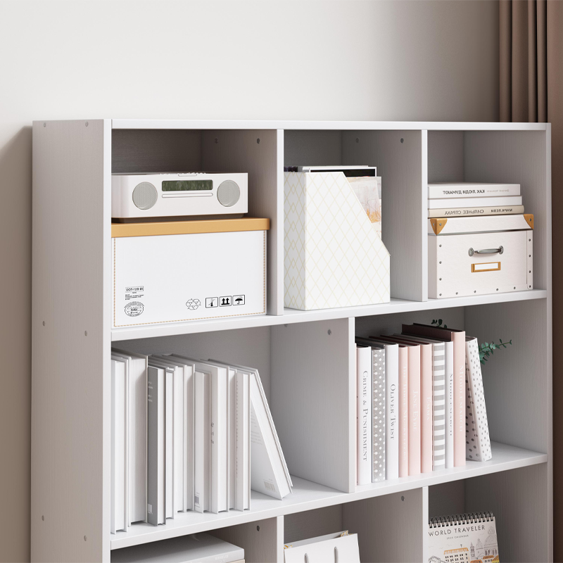 Bibliotecă depozitare 100 cm – albă, 8 spații, MDF, design minimalist
