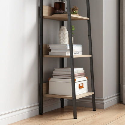 Biblioteca Tip Scara Stil Loft cu 5 Rafturi, Maro Deschis si Metal, 33.8x30x170 cm