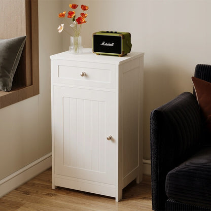 Comoda Alb din MDF cu 1 Sertar si Usa, Dulapior Baie si Hol, 42x34x76 cm