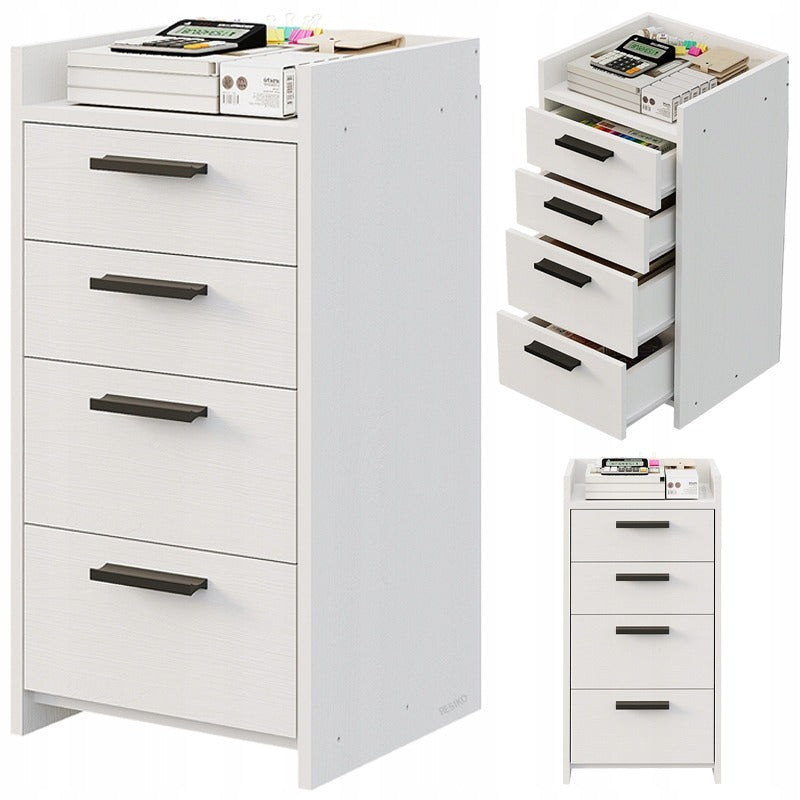 Container Birou Independent cu 4 Sertare, Comoda Alba din Lemn, 36x35x70 cm