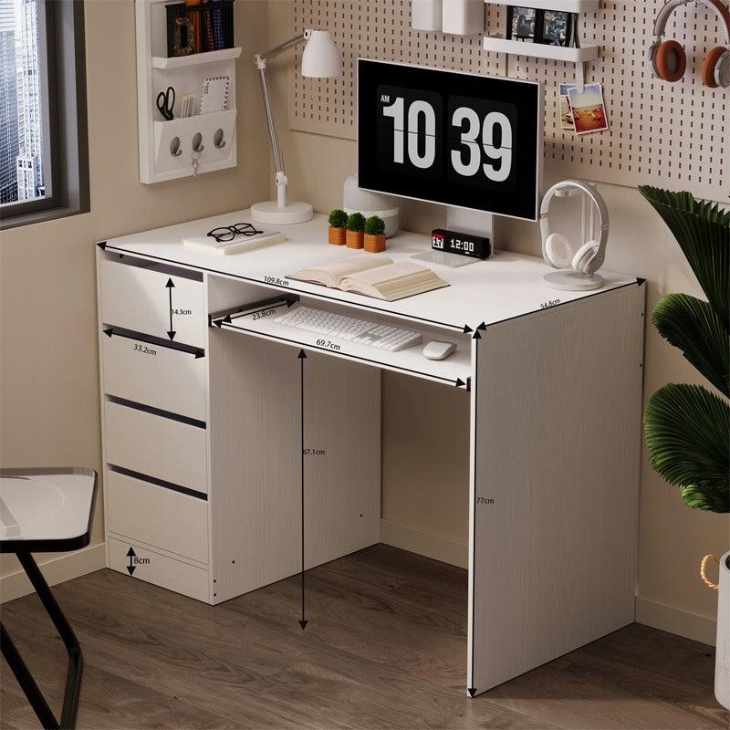 Birou Tineret cu Sertare si Raft, Alb Complet din MDF, 110x55x77 cm