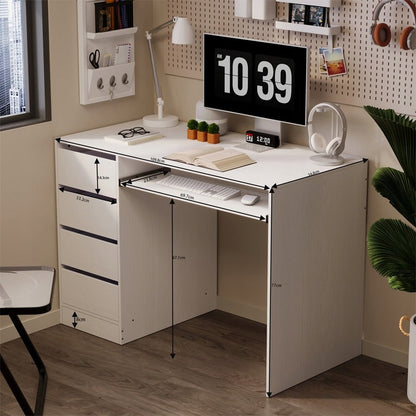Birou Tineret cu Sertare si Raft, Alb Complet din MDF, 110x55x77 cm