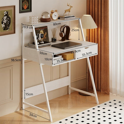 Birou computer 81x50 cm alb – MDF + cadru metalic, design loft modern