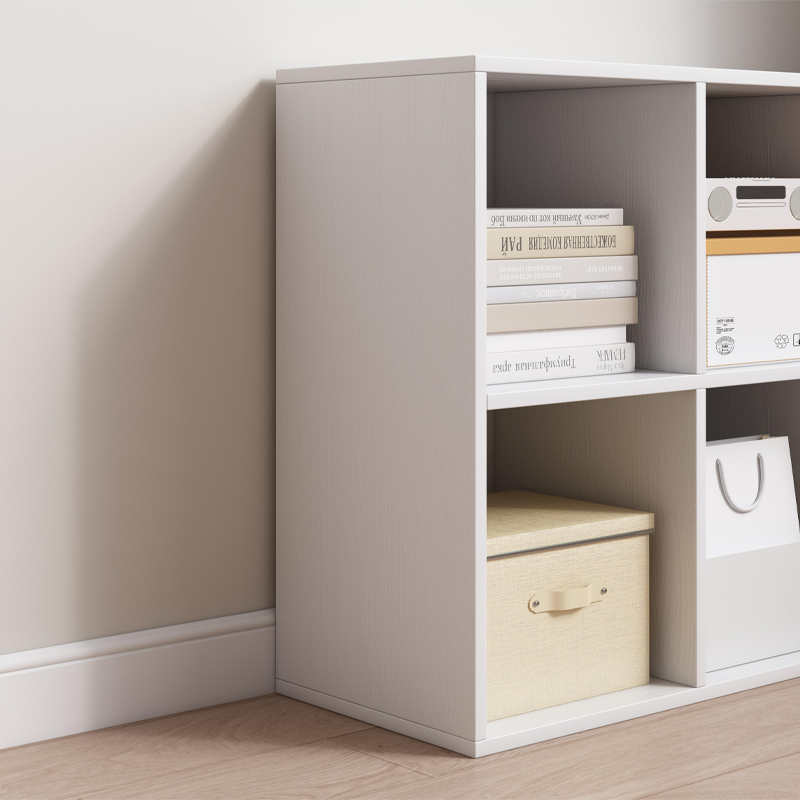 Bibliotecă 6 cuburi 90 cm – albă, MDF, raft 2x3 pentru living/birou