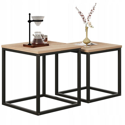 Set 2 Mese de Cafea Industriale, Stil Loft, Maro Deschis, 50x50 cm