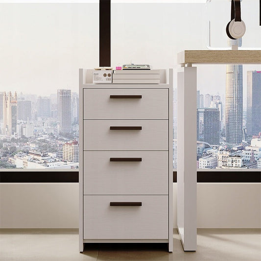 Container Birou Independent cu 4 Sertare, Comoda Alba din Lemn, 36x35x70 cm