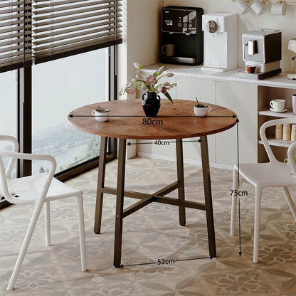 Masa de Cafea Rotunda Stil Loft, Diametru 80 cm, Maro Retro si Metal, pentru Living