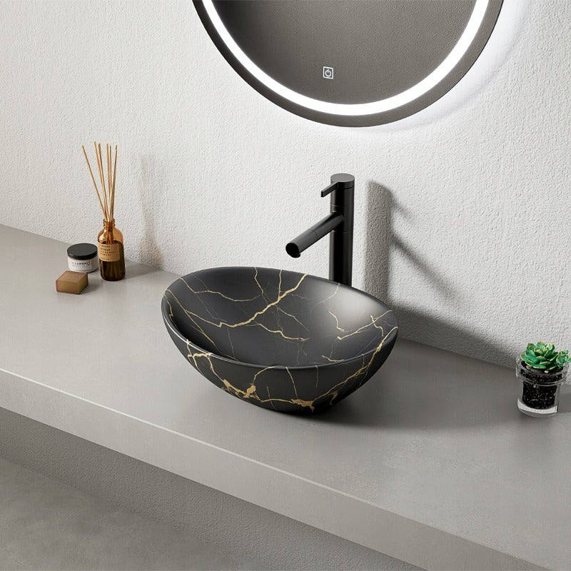 Lavoar ceramic 41x34,5 cm – negru, design modern oval
