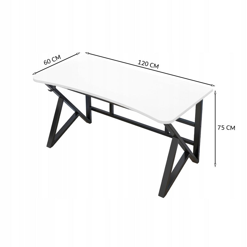 Birou gamer 120x60 cm – alb, stil loft, MDF + metal