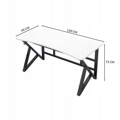 Birou gamer 120x60 cm – alb, stil loft, MDF + metal