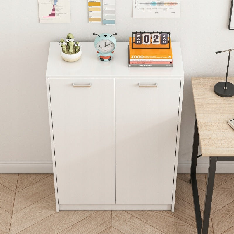 Comoda Turn din MDF Alb cu Accente Negre Stil Loft, 77x35x108 cm