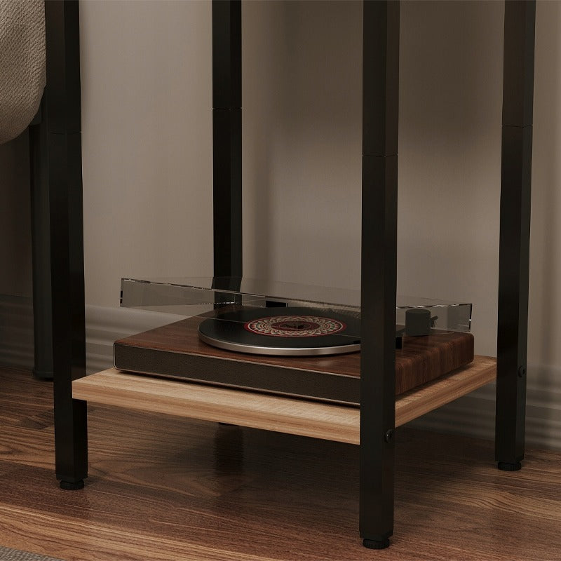 Noptiera Stil Loft cu Sertar si Raft, Maro Deschis si Metal, 38x28x51 cm, Dormitor / Living